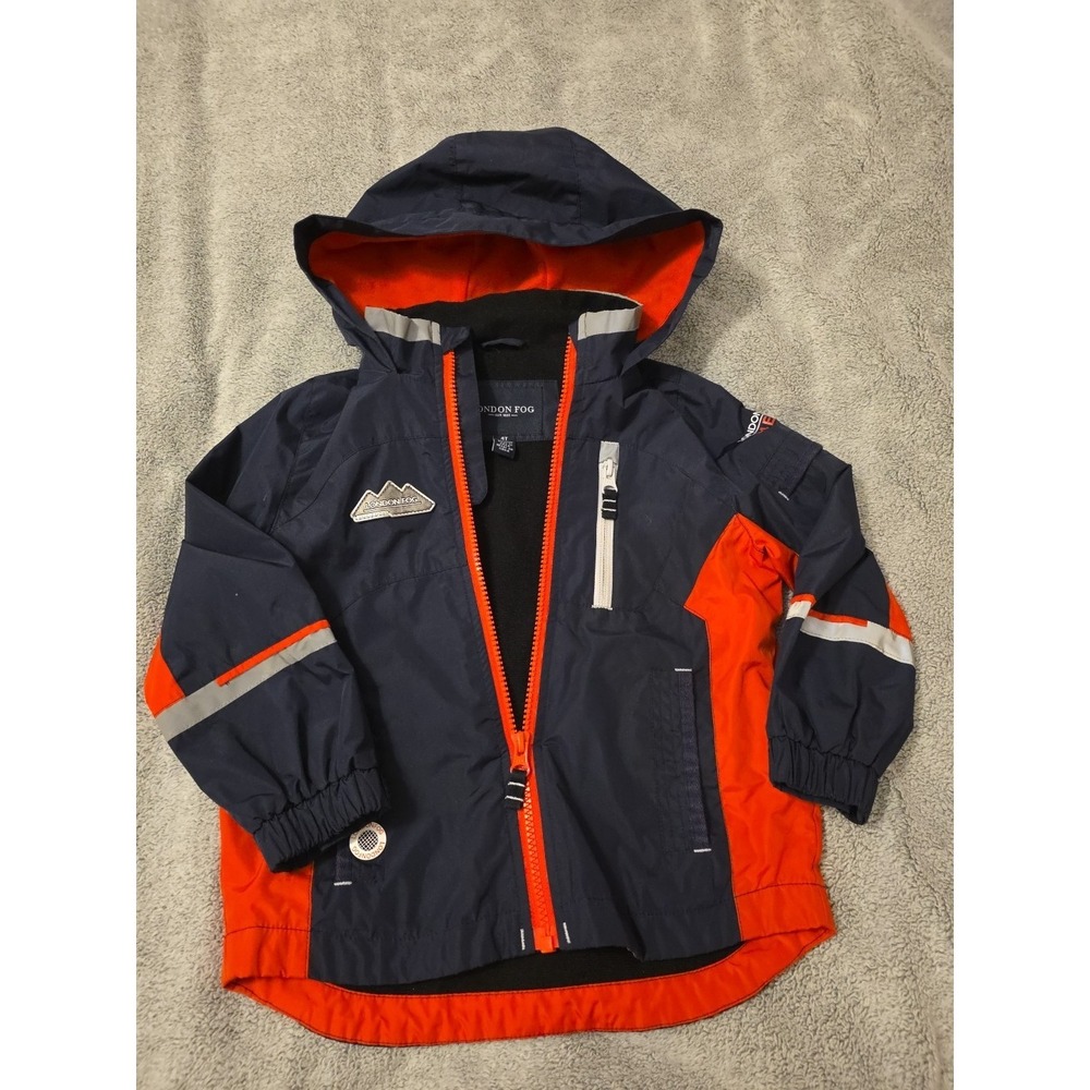 London Fog Kids 4T Hooded Jacket‎ Navy blue/Red full zip Pockets